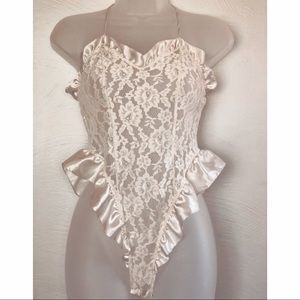 Vintage 80s White Lace Teddy Bodysuit